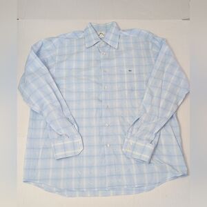 Lacoste Men's Blue Plaid Dress Shirt Size 44(XL)